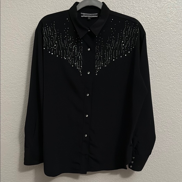Daniali USA Women’s Black Western Button Up Rhinestone Blouse - Picture 1 of 7